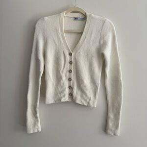 Zara White Cropped Cardigan